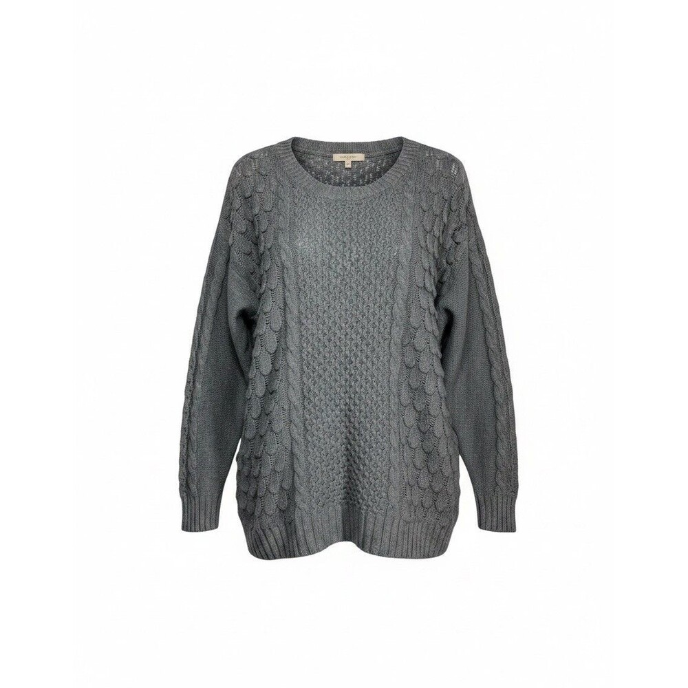 Molly & Isadora Women Gray Cable Knit Sweater 2X Oversized Chunky Knit Pullover